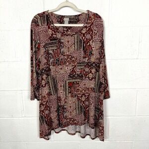 Chicos Womens Tunic Top Size XL Floral Beaded Artsy Maximalist Career‎ Stretch
